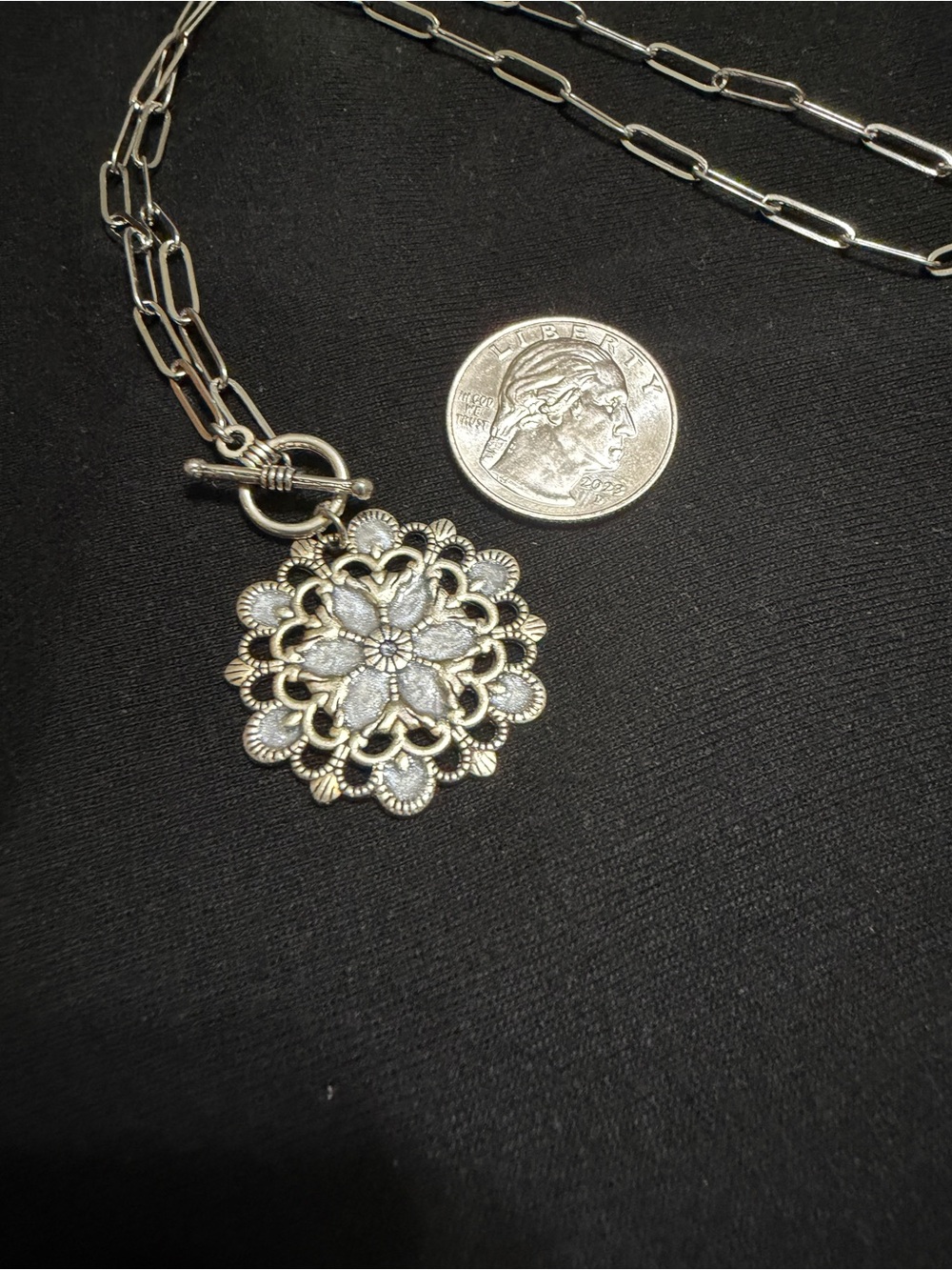 Silver-Tone Filigree Floral Pendant Necklace